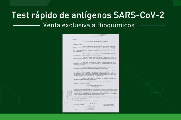 Test rápido de antígenos SARS-CoV-2: Venta exclusiva a Bioquímicos