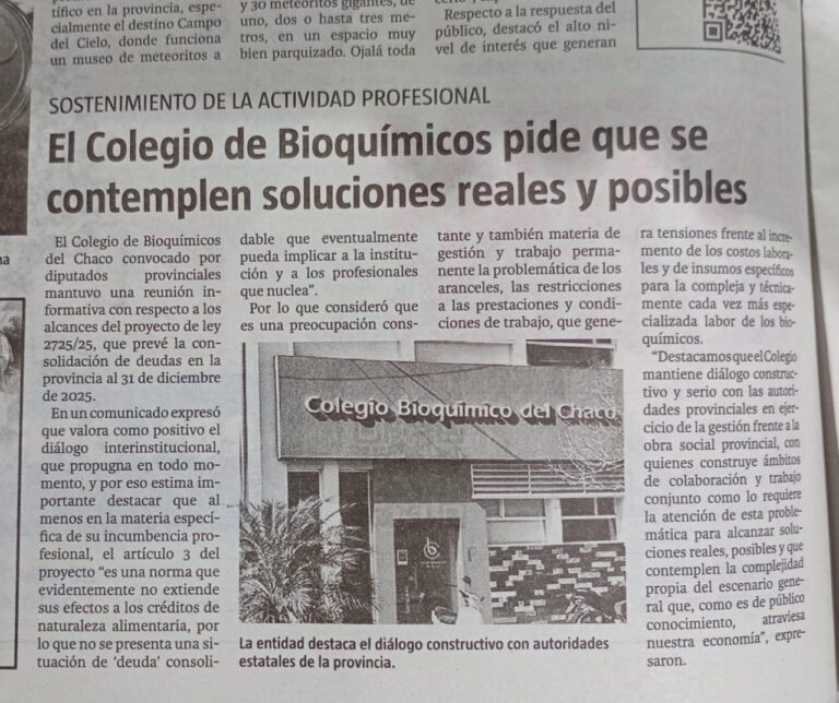 El Colegio de Bioquímicos del Chaco pide que se contemplen soluciones reales y posibles