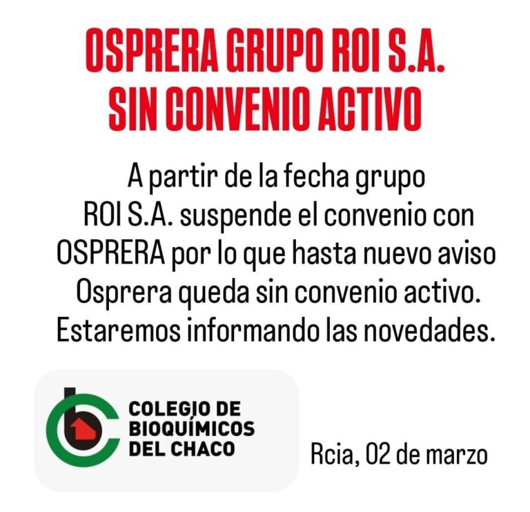 OSPRERA GRUPO ROI S.A sin convenio activo